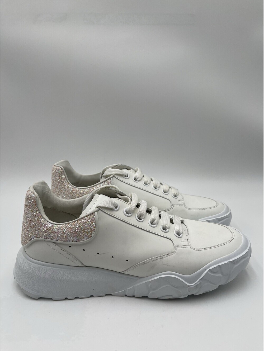 Alexander McQueen Court Trainer sneakers white / metallic pink glitter Size 41